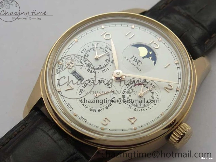 MIROTIME 0218 Compact Portugieser Perpetual Calendar IW503302 RG V9F 1:1 Best Edition White Dial on Brown Leather Strap A 7113